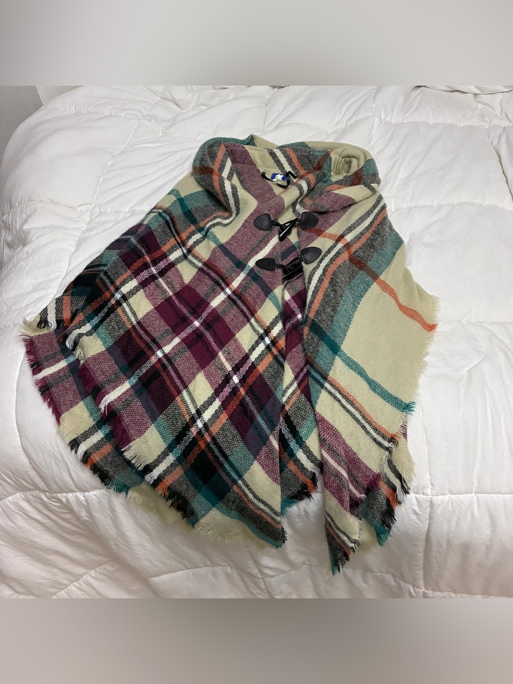 Apt. 9 Fall Plaid Fringe Wrap Shawl Poncho Sweater